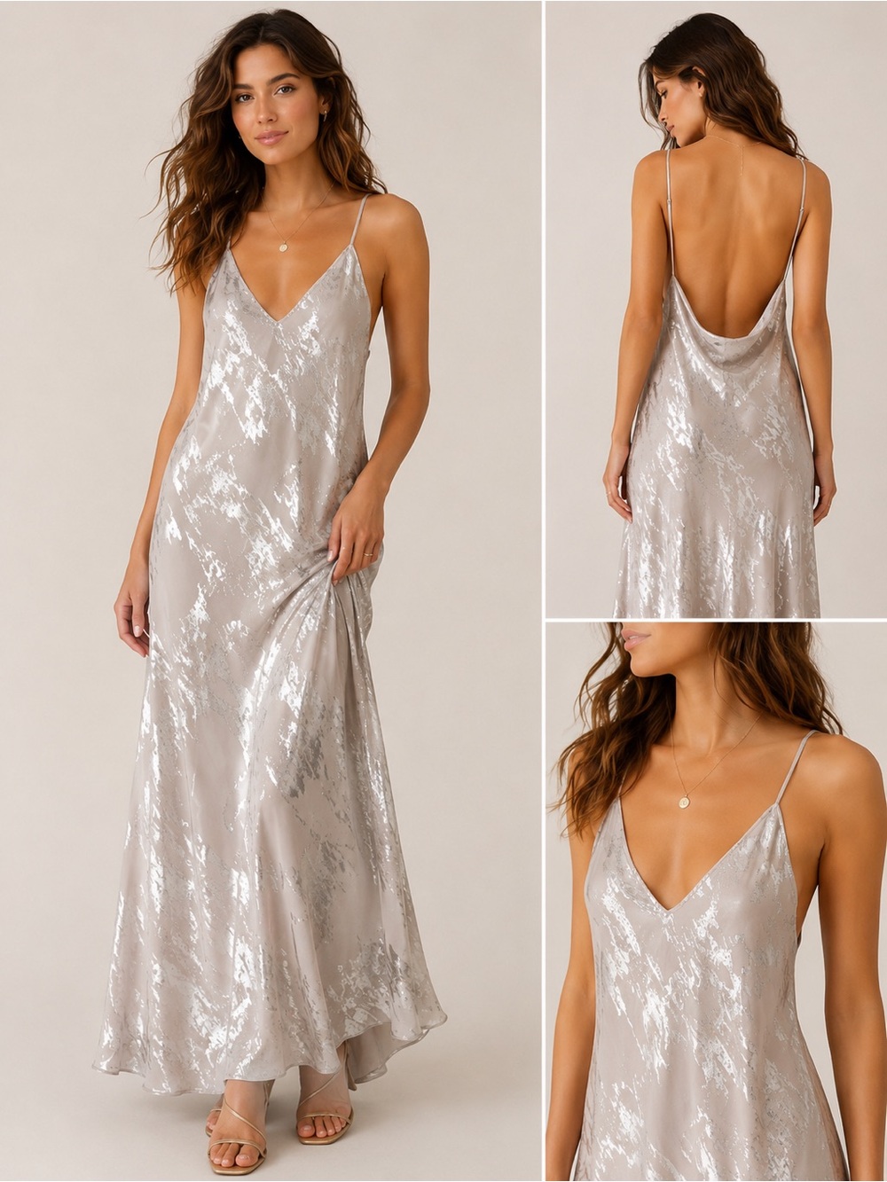 Zara Silver Sequin Backless Slip Dress